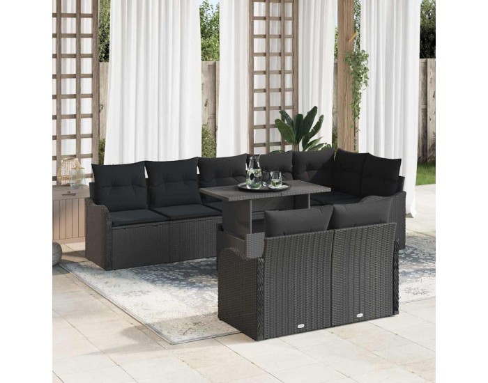 Комплект градински диван Sonata H с 9 части с възглавници Черен полиратан