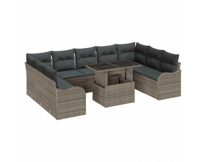 Комплект градински дивани Sonata H от 10 части с възглавници в сив поли ратан