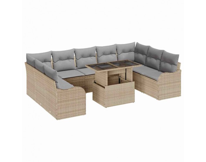 Комплект градински дивани Sonata H от 10 части с възглавници Бежов полиратан