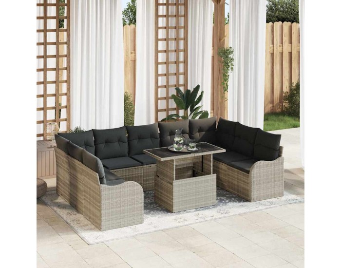 Комплект градински диван Sonata H от 10 части с възглавници светлосив полиратан