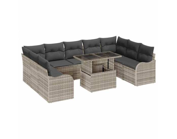 Комплект градински диван Sonata H от 10 части с възглавници светлосив полиратан