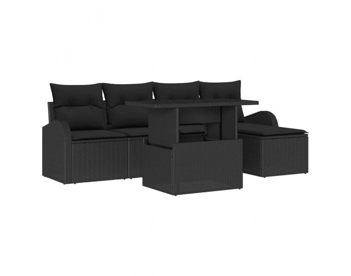 Sonata H комплект от 6 части градински диван с възглавници черен полиратан
