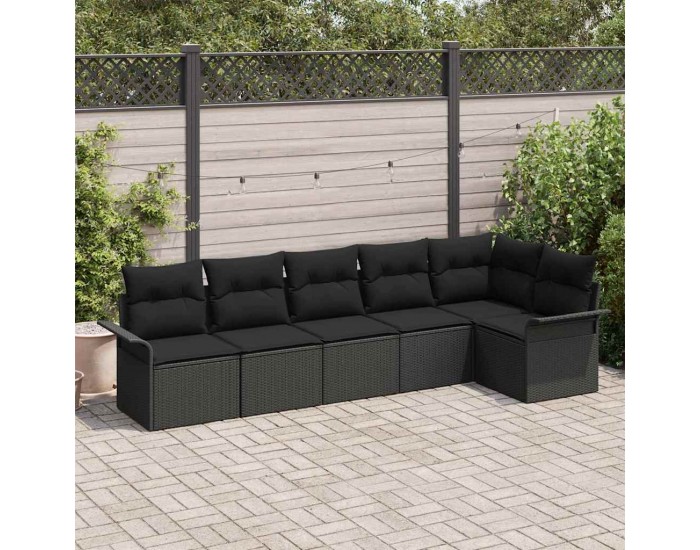 Sonata H Комплект от 6 части градински диван с възглавници Черен полиратан