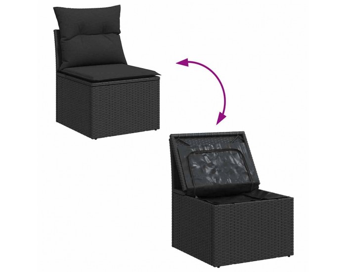 Sonata H Комплект от 6 части градински диван с възглавници Черен полиратан