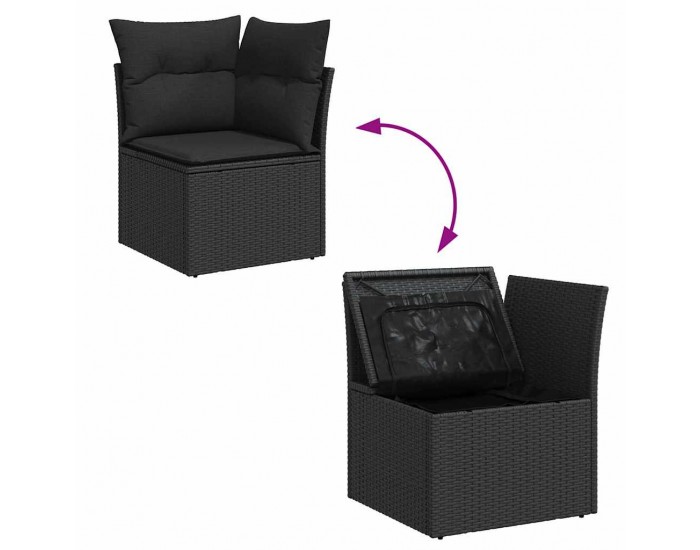 Sonata H Комплект от 6 части градински диван с възглавници Черен полиратан