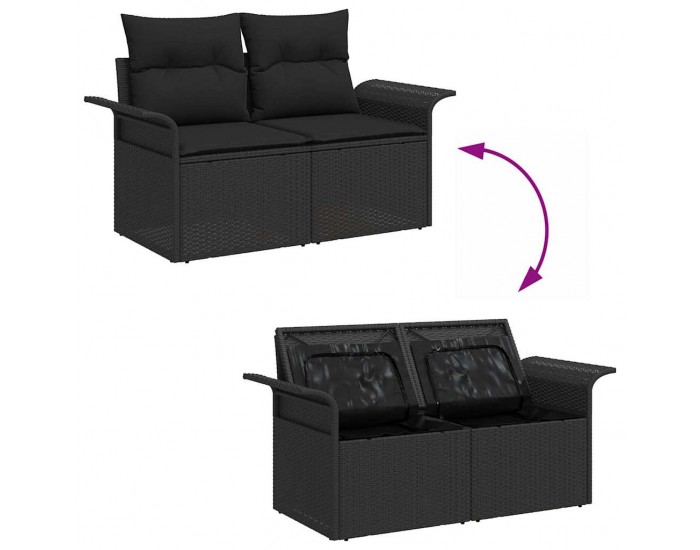 Sonata H Комплект от 6 части градински диван с възглавници Черен полиратан