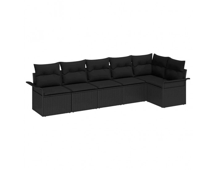 Sonata H Комплект от 6 части градински диван с възглавници Черен полиратан