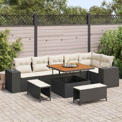 Sonata H Градински Софа Комплект 9 pcs Черен и кремав 100 x 100 x 71 cm - Градински Дивани и Пейки