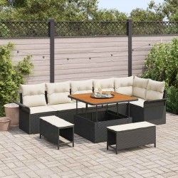 Sonata H Градински Софа Комплект 9 pcs Черен и кремав 100 x 100 x 71 cm - Градински Дивани и Пейки
