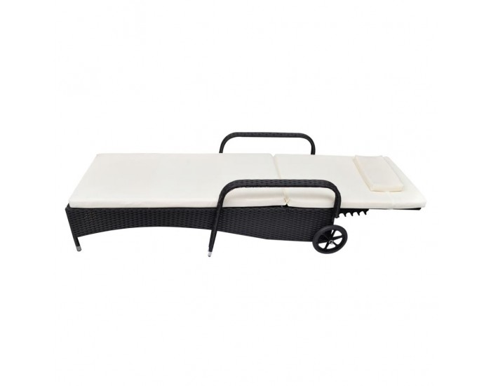Sonata Шезлонг с шалте и колелца, полиратан, черен -