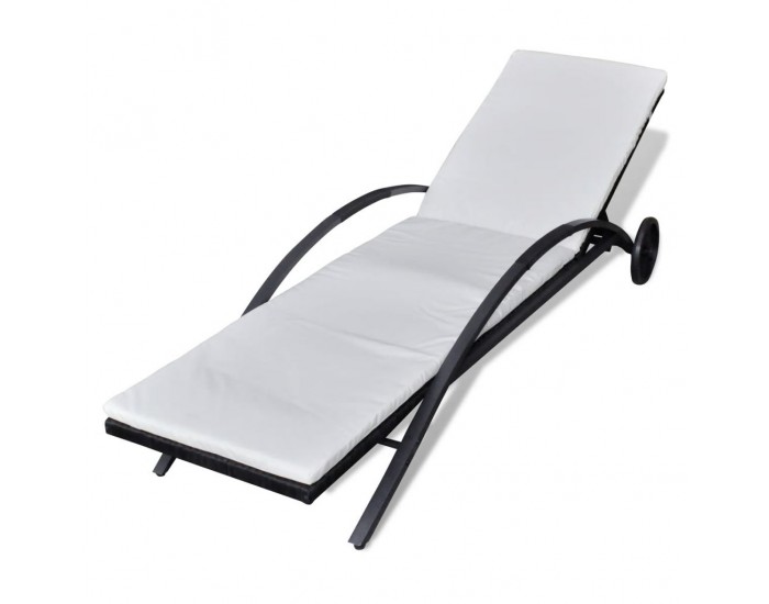 Sonata Шезлонг с шалте и колелца, черен полиратан -