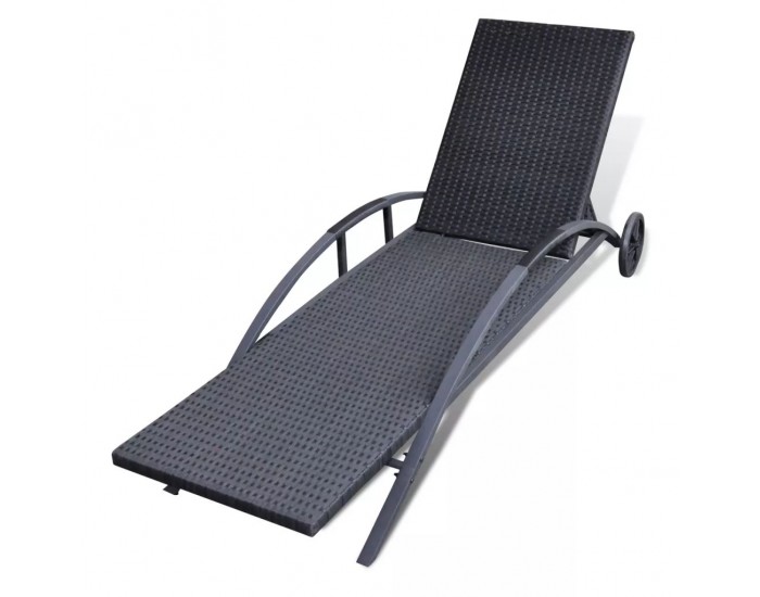 Sonata Шезлонг с шалте и колелца, черен полиратан -