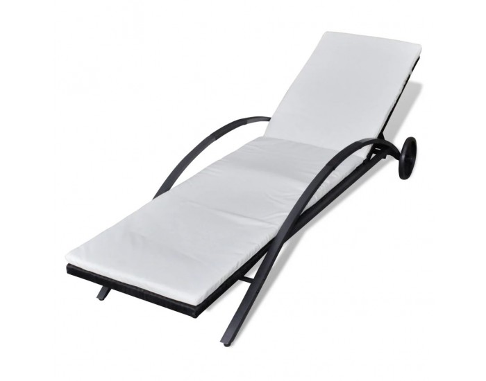 Sonata Шезлонг с шалте и колелца, черен полиратан -