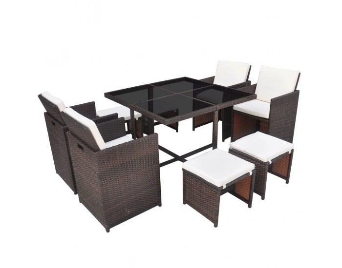 Sonata Градински комплект с възглавници, 9 части, кафяв полиратан -
