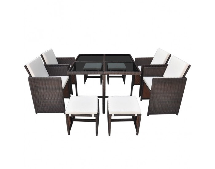 Sonata Градински комплект с възглавници, 9 части, кафяв полиратан -