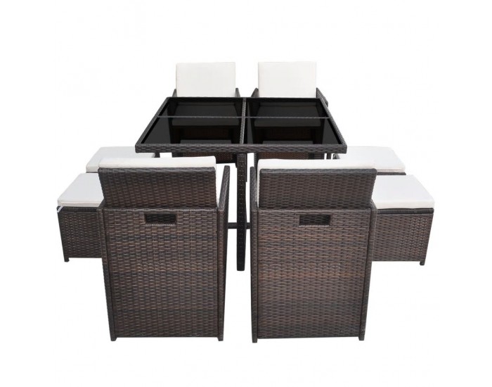 Sonata Градински комплект с възглавници, 9 части, кафяв полиратан -