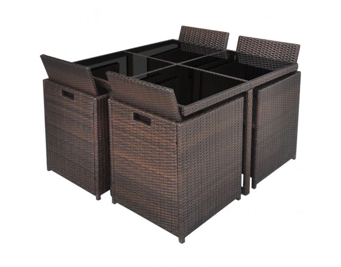 Sonata Градински комплект с възглавници, 9 части, кафяв полиратан -