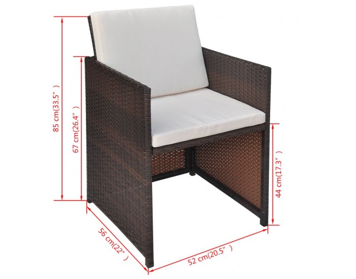 Sonata Градински комплект с възглавници, 9 части, кафяв полиратан -