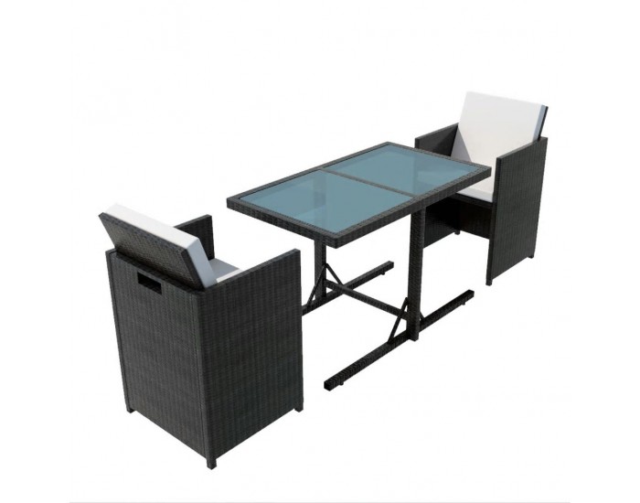 Sonata Бистро комплект, 3 части, с възглавници, черен полиратан -