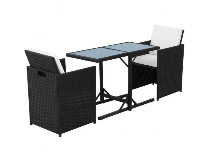 Sonata Бистро комплект, 3 части, с възглавници, черен полиратан -