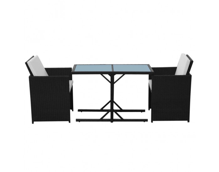 Sonata Бистро комплект, 3 части, с възглавници, черен полиратан -