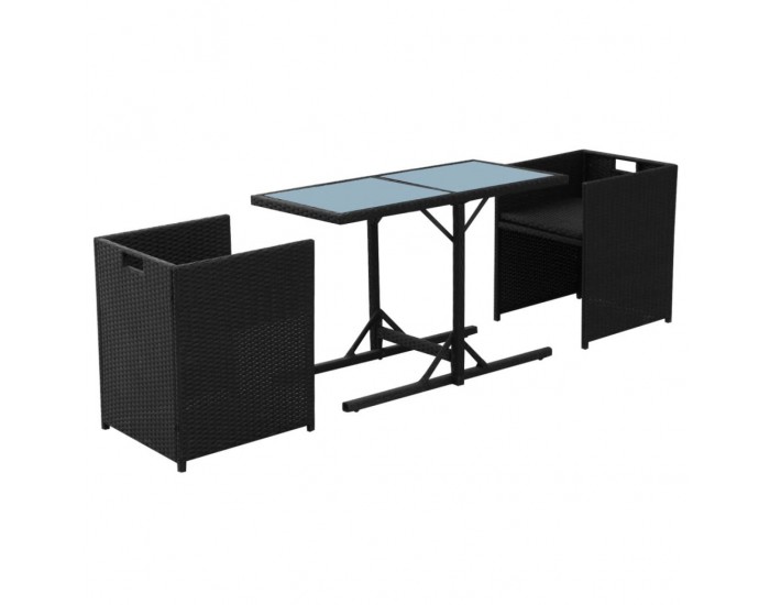 Sonata Бистро комплект, 3 части, с възглавници, черен полиратан -