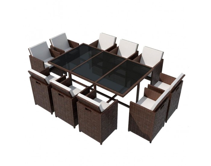 Sonata Градински комплект с възглавници, 11 части, кафяв полиратан -