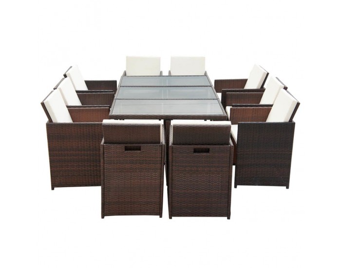 Sonata Градински комплект с възглавници, 11 части, кафяв полиратан -