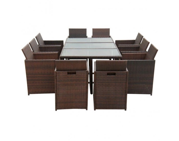 Sonata Градински комплект с възглавници, 11 части, кафяв полиратан -