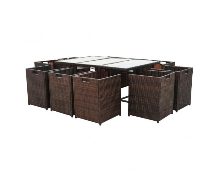 Sonata Градински комплект с възглавници, 11 части, кафяв полиратан -