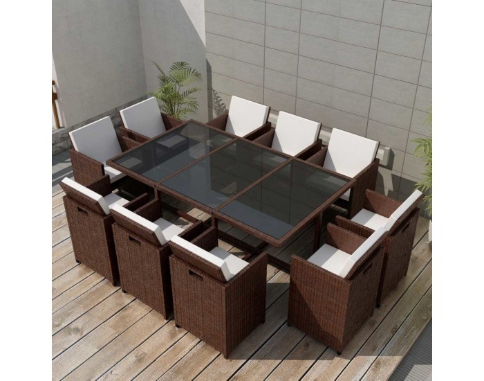 Sonata Градински комплект с възглавници, 11 части, кафяв полиратан -