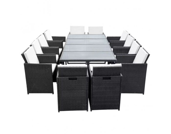 Sonata Градински комплект с възглавници, 13 части, черен полиратан -