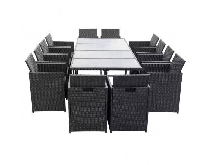 Sonata Градински комплект с възглавници, 13 части, черен полиратан -