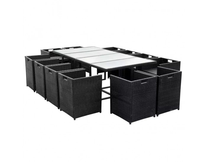 Sonata Градински комплект с възглавници, 13 части, черен полиратан -
