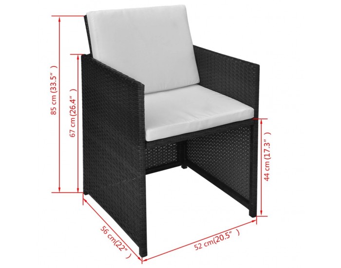 Sonata Градински комплект с възглавници, 13 части, черен полиратан -