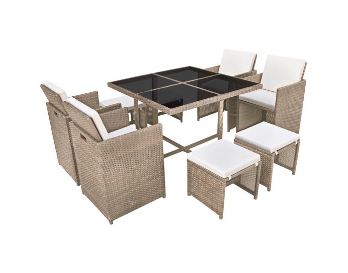 Sonata Градински комплект с възглавници, 9 части, бежов полиратан -