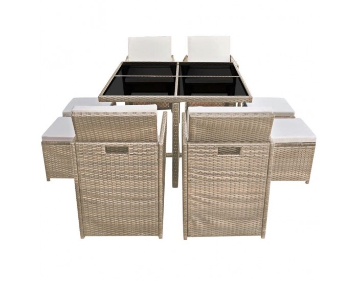 Sonata Градински комплект с възглавници, 9 части, бежов полиратан -