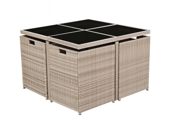 Sonata Градински комплект с възглавници, 9 части, бежов полиратан -