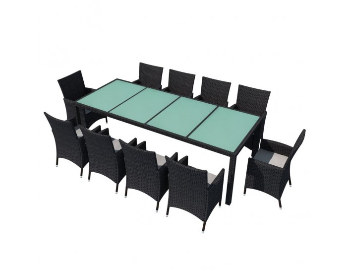 Sonata Градински комплект с възглавници, 11 части, черен полиратан -