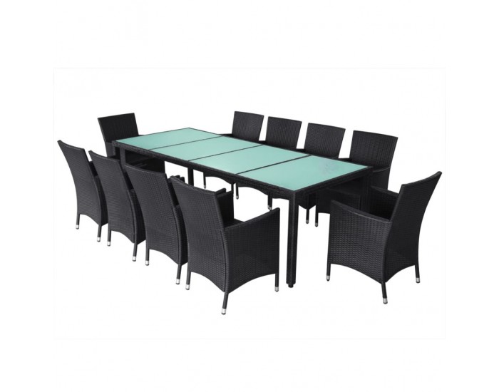 Sonata Градински комплект с възглавници, 11 части, черен полиратан -