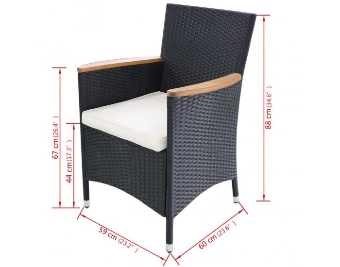 Sonata Градински столове с възглавници, 2 бр, полиратан, черни -