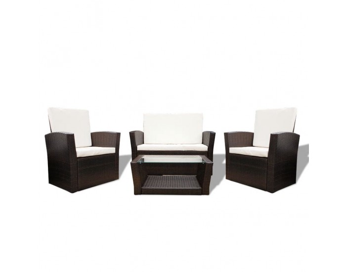 Sonata Градински комплект с възглавници, 4 части, кафяв полиратан -
