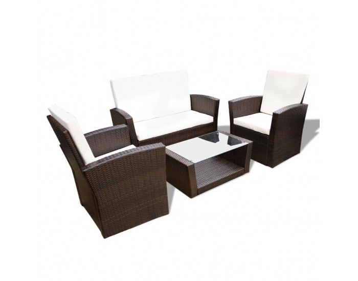 Sonata Градински комплект с възглавници, 4 части, кафяв полиратан -