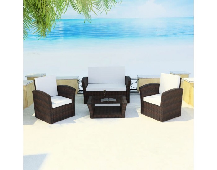 Sonata Градински комплект с възглавници, 4 части, кафяв полиратан -