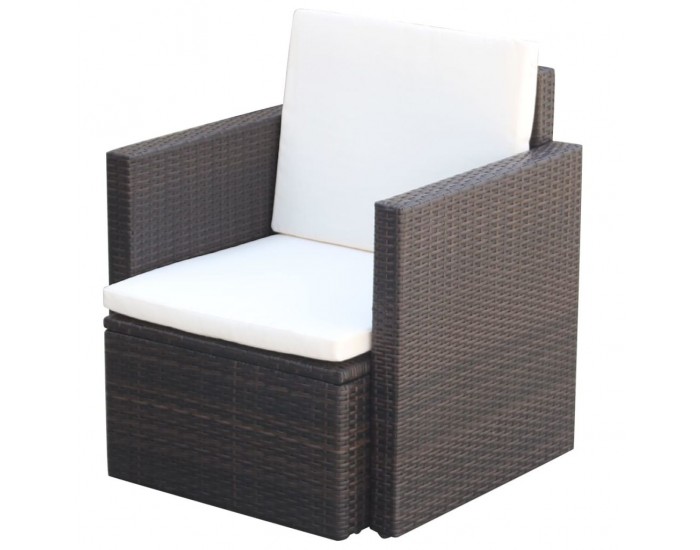 Sonata Градински стол с възглавници, полиратан, кафяв -