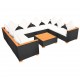 Sonata Градински комплект с възглавници, 9 части, черен полиратан -