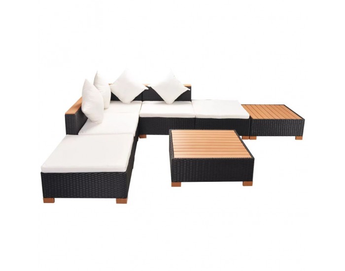 Sonata Градински комплект с възглавници, 7 части, черен полиратан -