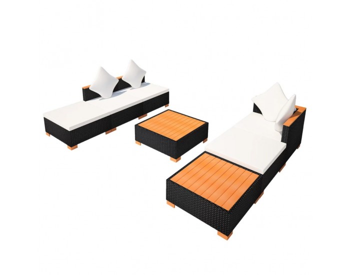 Sonata Градински комплект с възглавници, 7 части, черен полиратан -