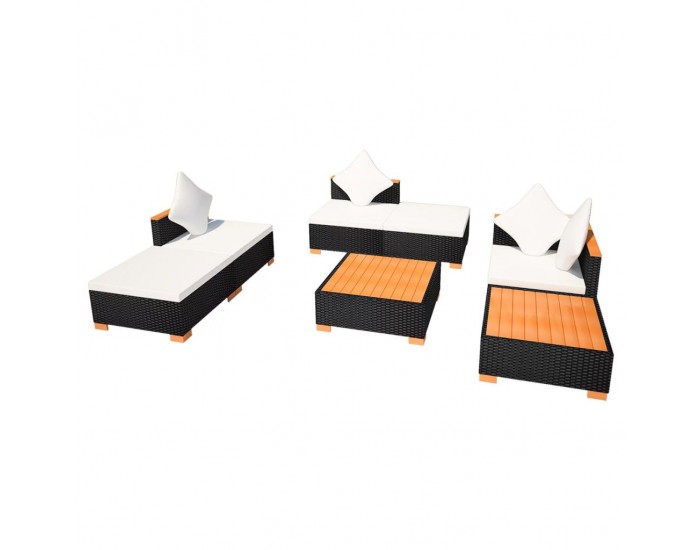 Sonata Градински комплект с възглавници, 7 части, черен полиратан -