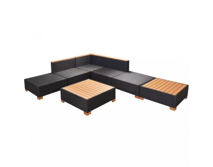 Sonata Градински комплект с възглавници, 7 части, черен полиратан -